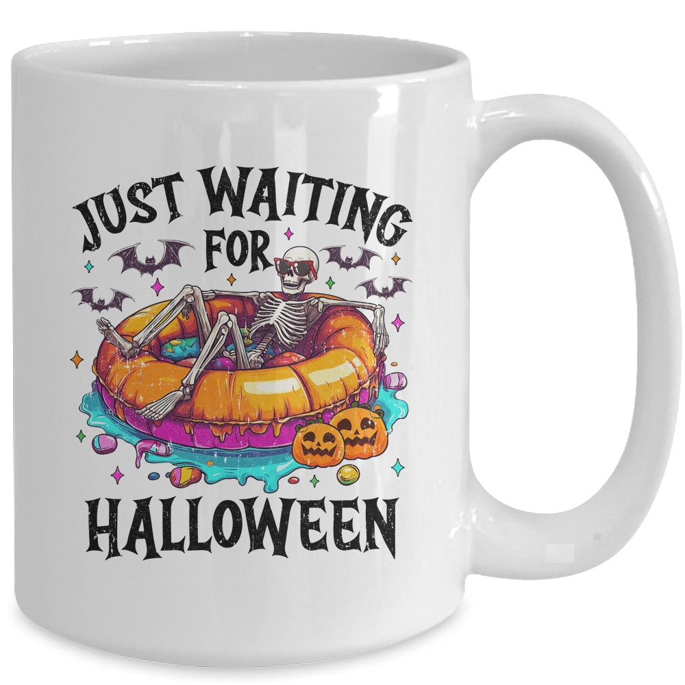 Skeleton Just Waiting For Halloween Spooky Season Funny Mug | teecentury