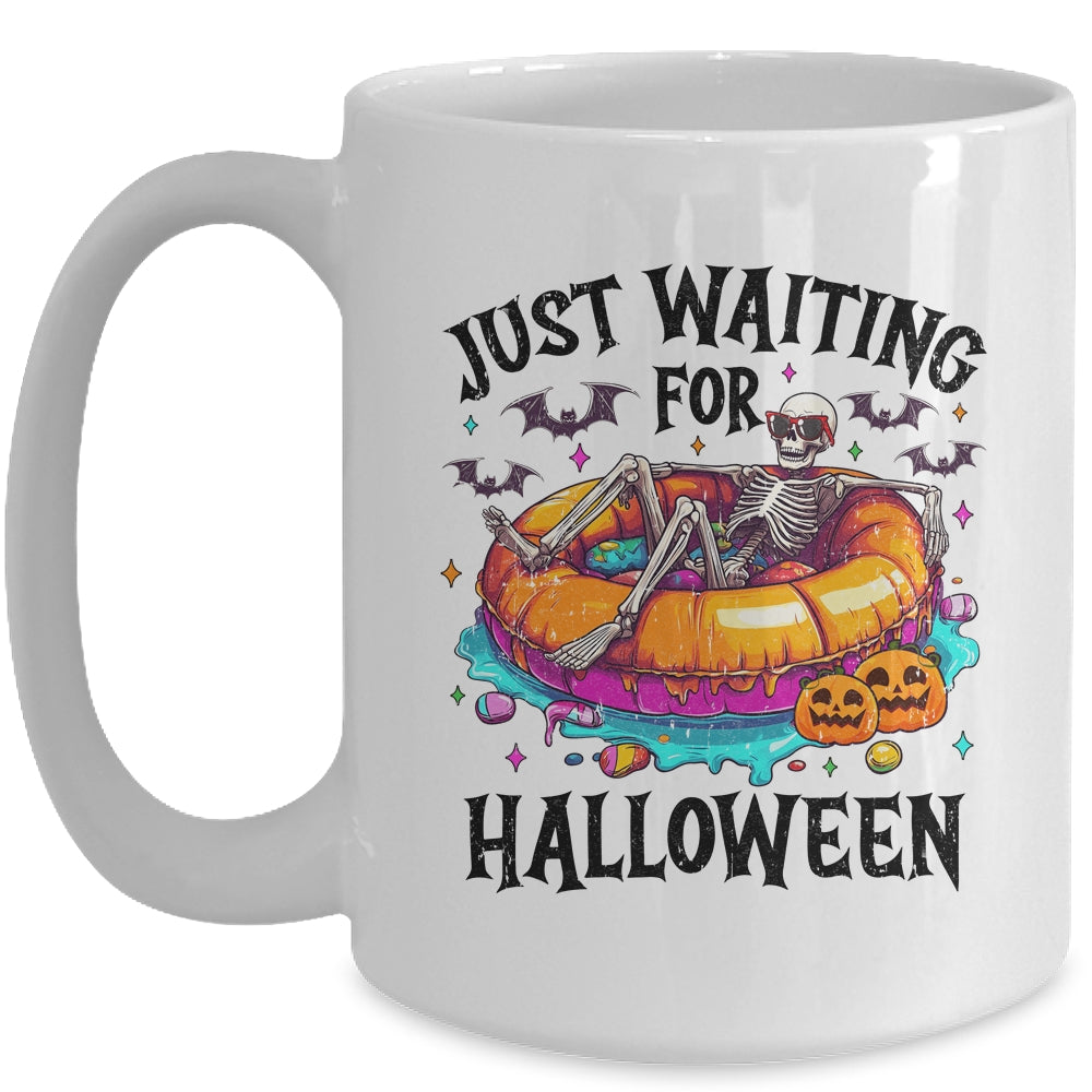 Skeleton Just Waiting For Halloween Spooky Season Funny Mug | teecentury