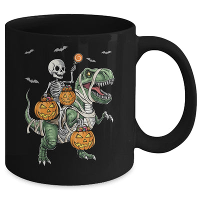 Skeleton Riding Mummy Dinosaur T-rex Halloween Pumpkin Boy Mug | teecentury