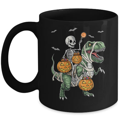 Skeleton Riding Mummy Dinosaur T-rex Halloween Pumpkin Boy Mug | teecentury