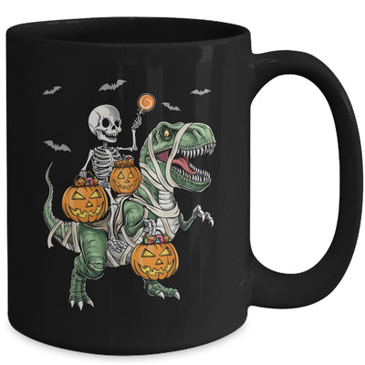 Skeleton Riding Mummy Dinosaur T-rex Halloween Pumpkin Boy Mug | teecentury