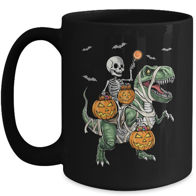 Skeleton Riding Mummy Dinosaur T-rex Halloween Pumpkin Boy Mug | teecentury