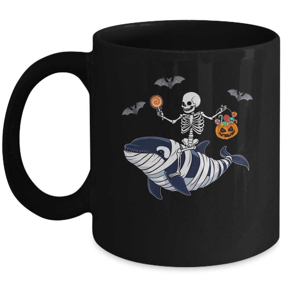 Skeleton Riding Mummy Orca Halloween Costume Whale Mug | teecentury