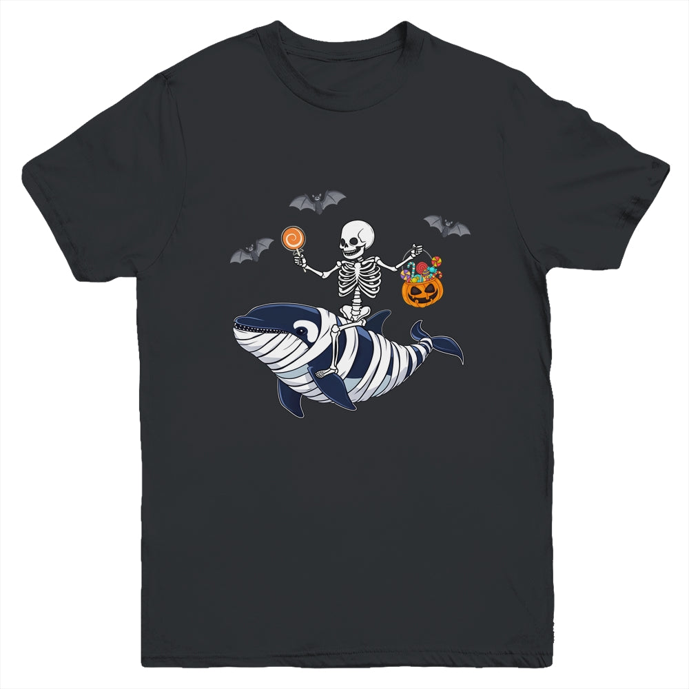 Skeleton Riding Mummy Orca Halloween Costume Whale Youth Shirt | teecentury