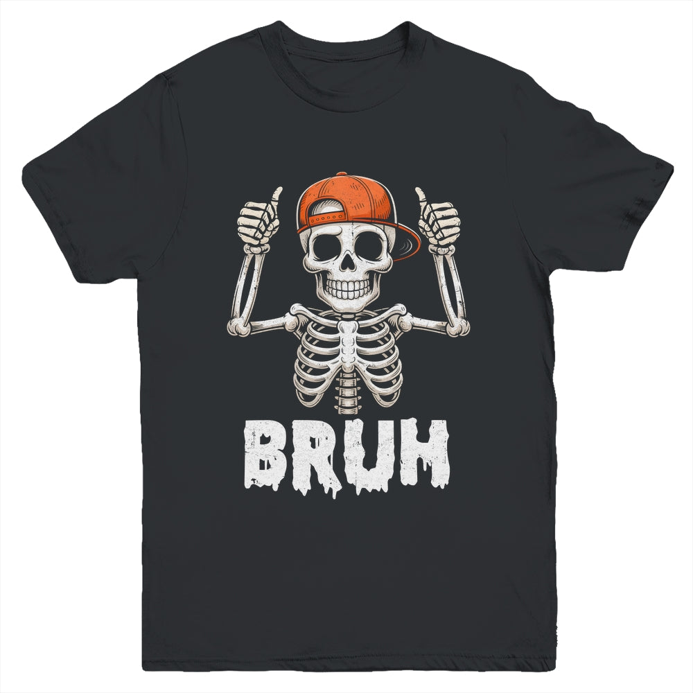 Skeleton Rock On Bruh Halloween For Men Boy Kids Funny Youth Shirt | teecentury