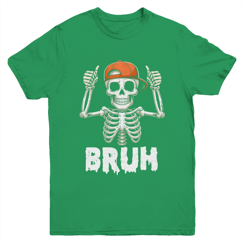 Skeleton Rock On Bruh Halloween For Men Boy Kids Funny Youth Shirt | teecentury