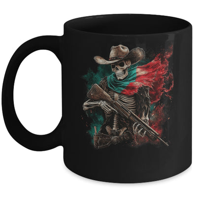 Skeleton Skull Cowboy Hat Mexico Flag USA Gun Scary Horror Mug | teecentury