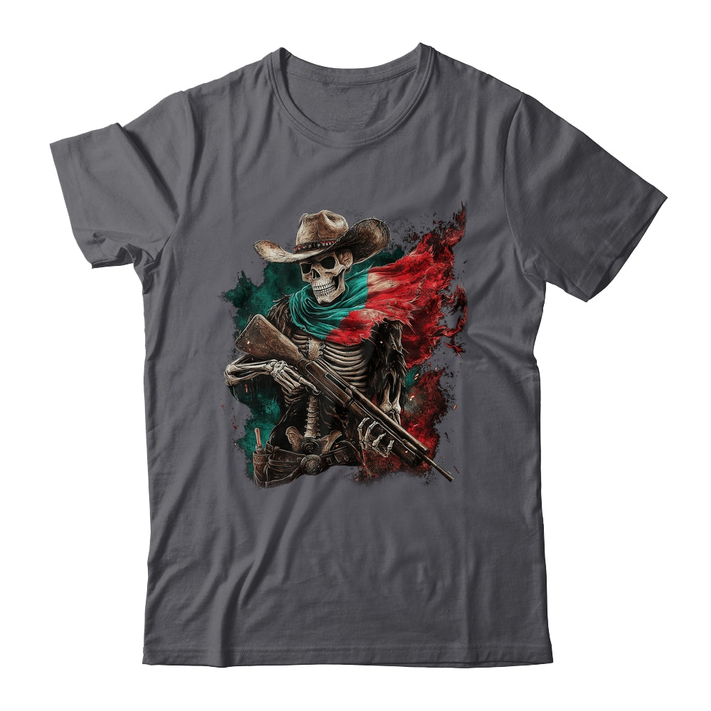 Skeleton Skull Cowboy Hat Mexico Flag USA Gun Scary Horror Shirt & Hoodie | teecentury
