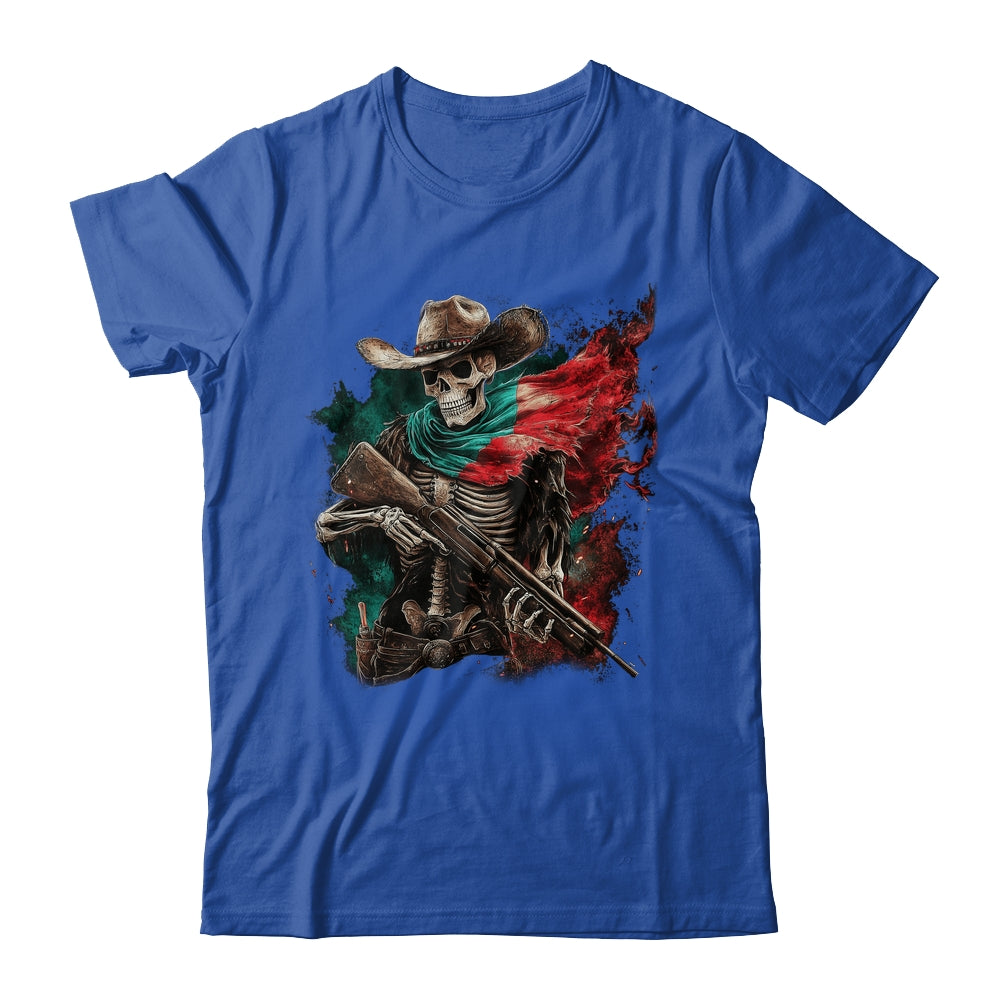 Skeleton Skull Cowboy Hat Mexico Flag USA Gun Scary Horror Shirt & Hoodie | teecentury
