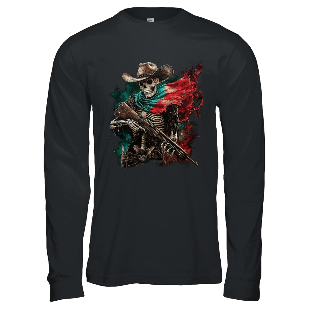 Skeleton Skull Cowboy Hat Mexico Flag USA Gun Scary Horror Shirt & Hoodie | teecentury