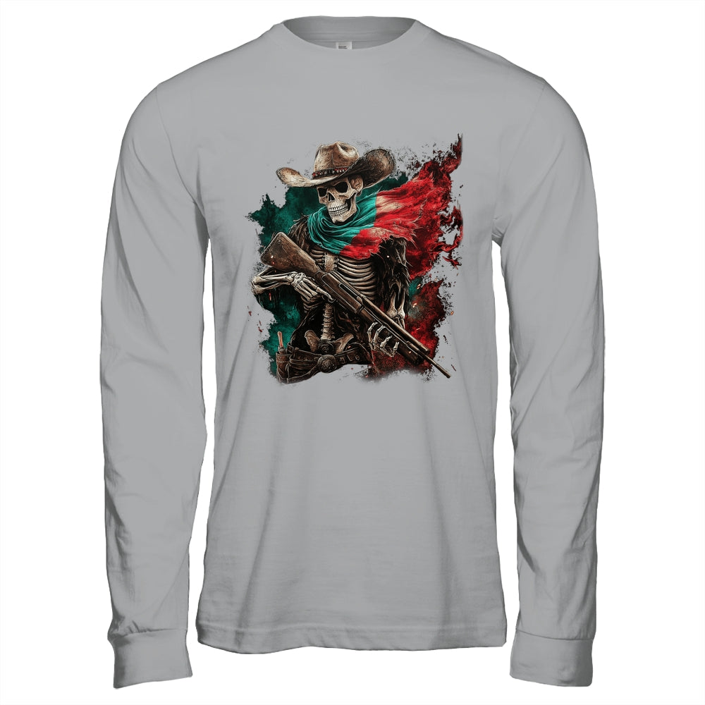 Skeleton Skull Cowboy Hat Mexico Flag USA Gun Scary Horror Shirt & Hoodie | teecentury