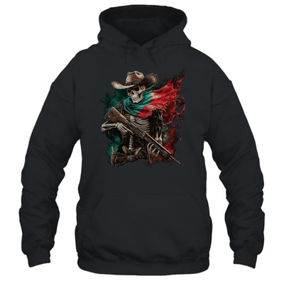 Skeleton Skull Cowboy Hat Mexico Flag USA Gun Scary Horror Shirt & Hoodie | teecentury