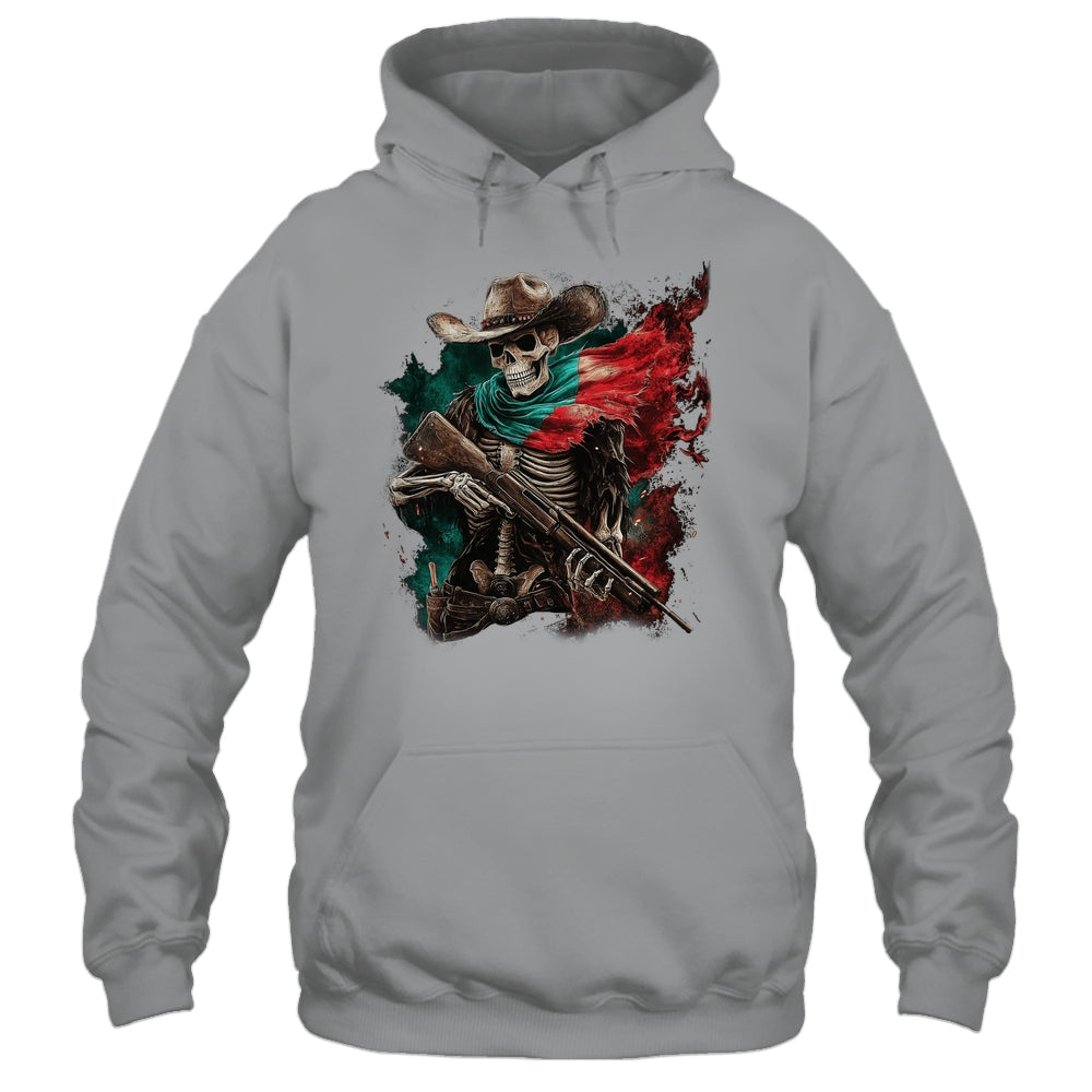 Skeleton Skull Cowboy Hat Mexico Flag USA Gun Scary Horror Shirt & Hoodie | teecentury
