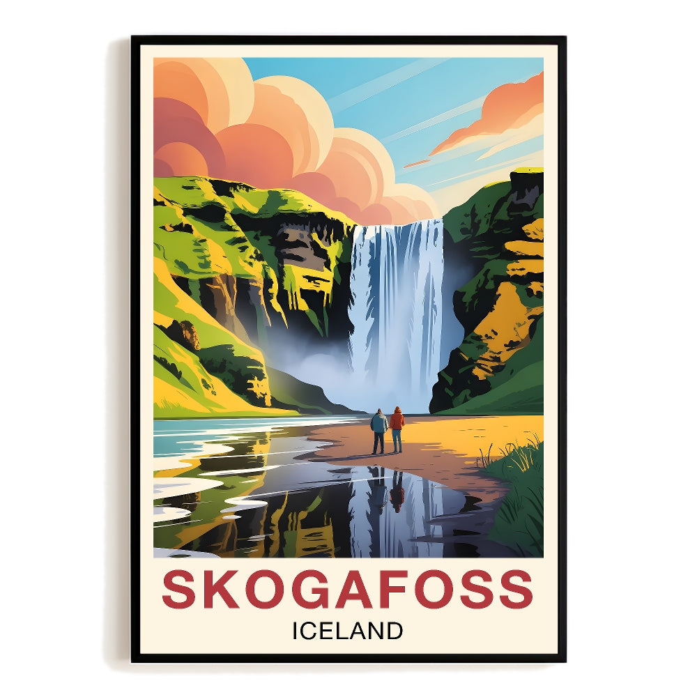 Skogafoss Iceland Travel Poster Vintage Scenic Waterfall Nature Adventure Souvenir Wall Art Landscape Print For Home Room Living Room Office Bedroom Decor Unframed | teecentury