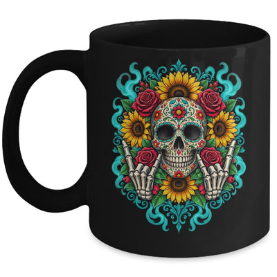 Skull Flowers On Rocker Sunflower Sugar Skull Rock Halloween Mug | teecentury
