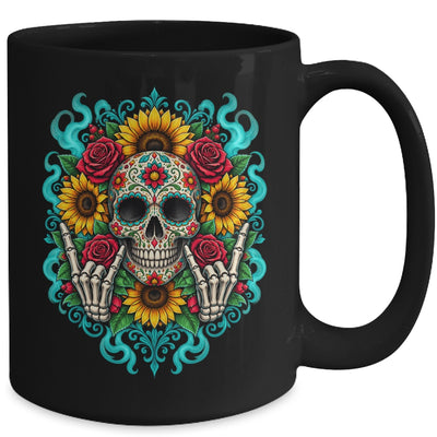 Skull Flowers On Rocker Sunflower Sugar Skull Rock Halloween Mug | teecentury