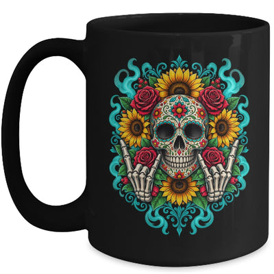 Skull Flowers On Rocker Sunflower Sugar Skull Rock Halloween Mug | teecentury