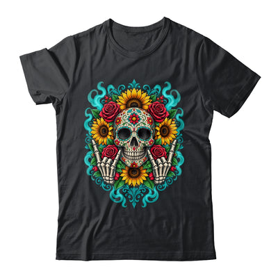 Skull Flowers On Rocker Sunflower Sugar Skull Rock Halloween Shirt & Hoodie | teecentury