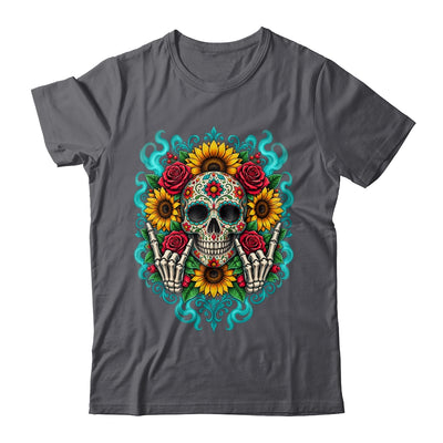 Skull Flowers On Rocker Sunflower Sugar Skull Rock Halloween Shirt & Hoodie | teecentury