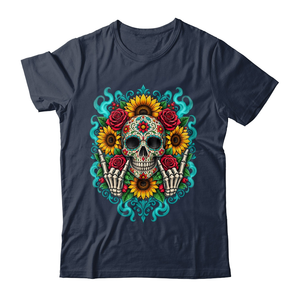 Skull Flowers On Rocker Sunflower Sugar Skull Rock Halloween Shirt & Hoodie | teecentury