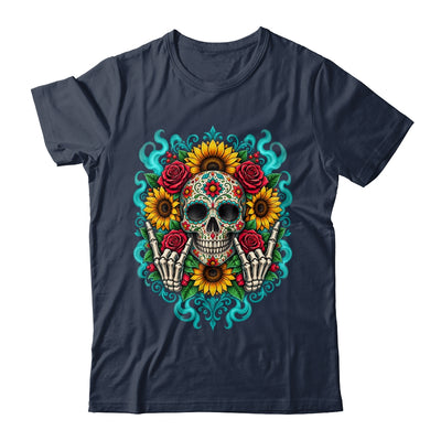 Skull Flowers On Rocker Sunflower Sugar Skull Rock Halloween Shirt & Hoodie | teecentury