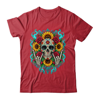Skull Flowers On Rocker Sunflower Sugar Skull Rock Halloween Shirt & Hoodie | teecentury