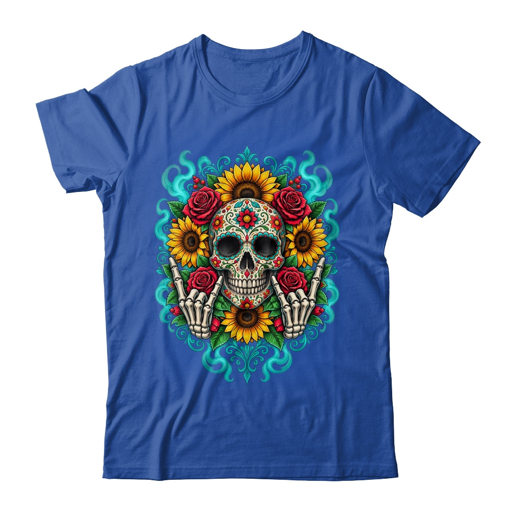 Skull Flowers On Rocker Sunflower Sugar Skull Rock Halloween Shirt & Hoodie | teecentury
