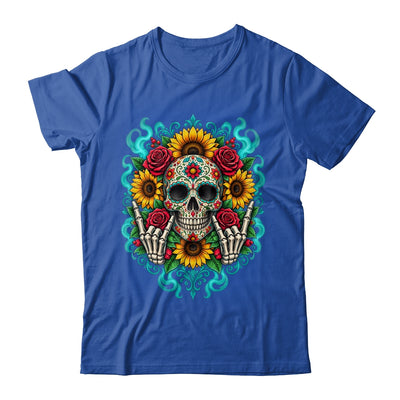 Skull Flowers On Rocker Sunflower Sugar Skull Rock Halloween Shirt & Hoodie | teecentury