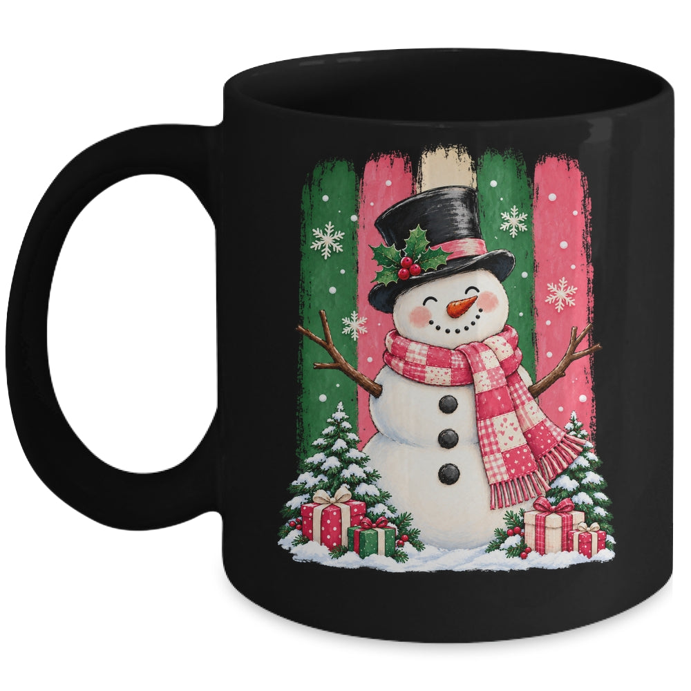 Snowman Pink Scarf Retro Christmas Holiday Xmas Winter Mug | teecentury
