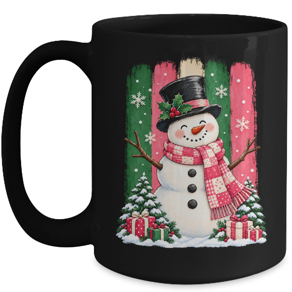 Snowman Pink Scarf Retro Christmas Holiday Xmas Winter Mug | teecentury