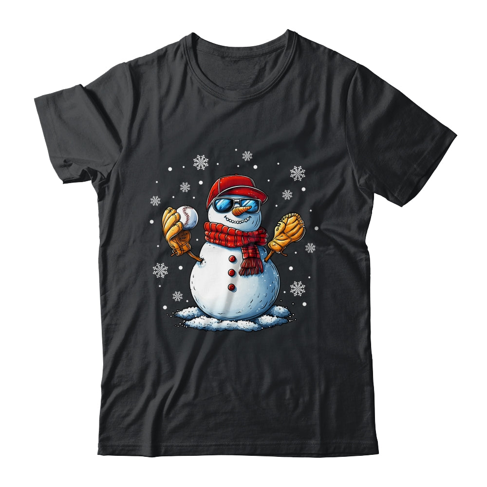 Snowman Playing Baseball As Pitcher Boys Men Christmas Shirt & Sweatshirt | teecentury