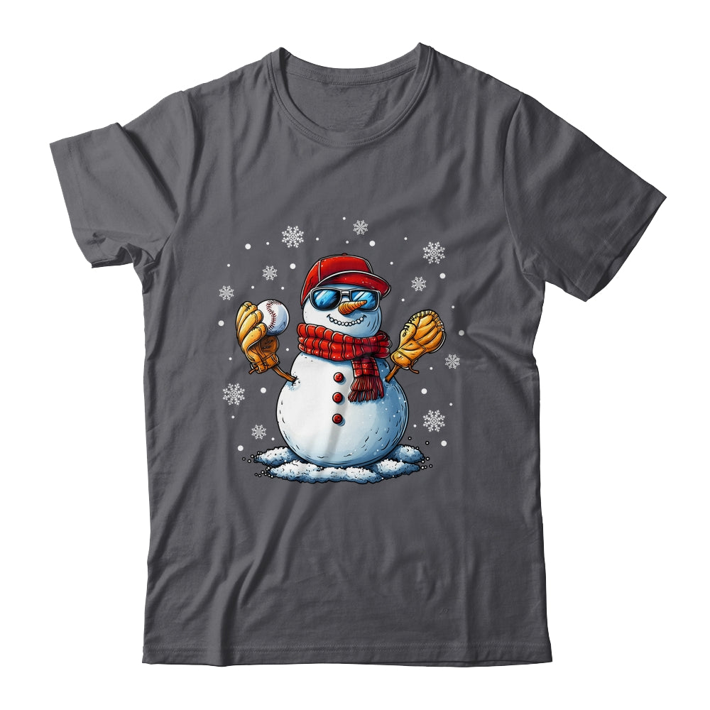 Snowman Playing Baseball As Pitcher Boys Men Christmas Shirt & Sweatshirt | teecentury