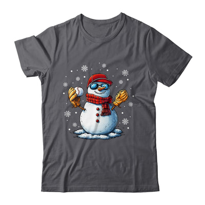 Snowman Playing Baseball As Pitcher Boys Men Christmas Shirt & Sweatshirt | teecentury