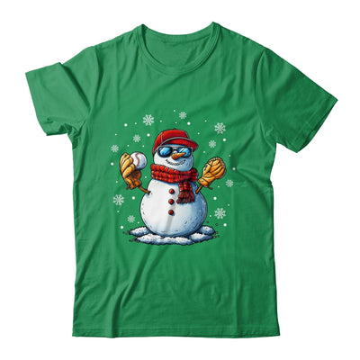 Snowman Playing Baseball As Pitcher Boys Men Christmas Shirt & Sweatshirt | teecentury
