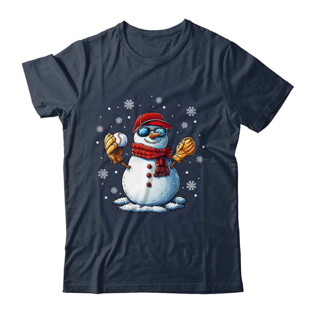 Snowman Playing Baseball As Pitcher Boys Men Christmas Shirt & Sweatshirt | teecentury