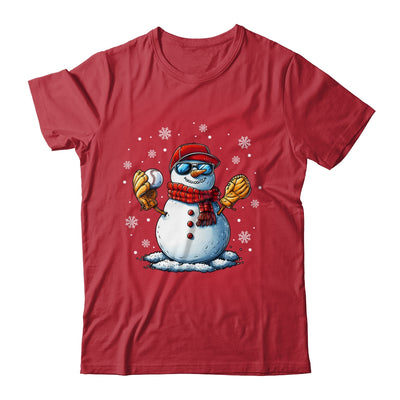 Snowman Playing Baseball As Pitcher Boys Men Christmas Shirt & Sweatshirt | teecentury