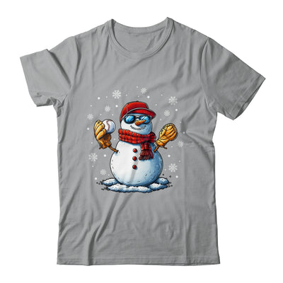 Snowman Playing Baseball As Pitcher Boys Men Christmas Shirt & Sweatshirt | teecentury