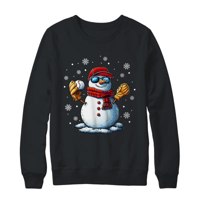 Snowman Playing Baseball As Pitcher Boys Men Christmas Shirt & Sweatshirt | teecentury