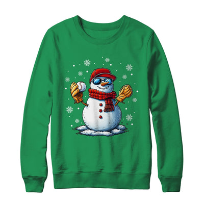 Snowman Playing Baseball As Pitcher Boys Men Christmas Shirt & Sweatshirt | teecentury