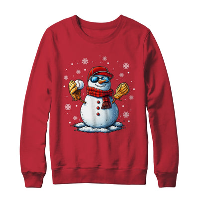 Snowman Playing Baseball As Pitcher Boys Men Christmas Shirt & Sweatshirt | teecentury