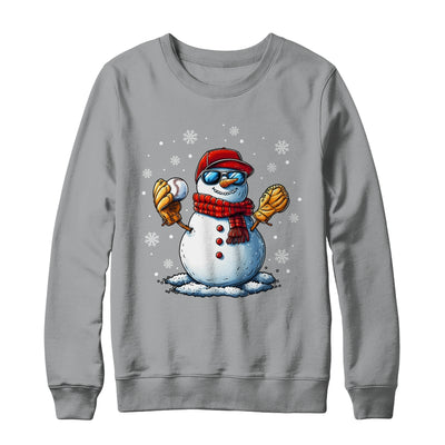 Snowman Playing Baseball As Pitcher Boys Men Christmas Shirt & Sweatshirt | teecentury