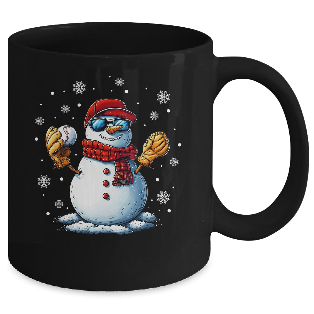 Snowman Playing Baseball As Pitcher Boys Men Christmas Mug | teecentury