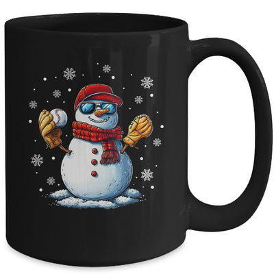 Snowman Playing Baseball As Pitcher Boys Men Christmas Mug | teecentury