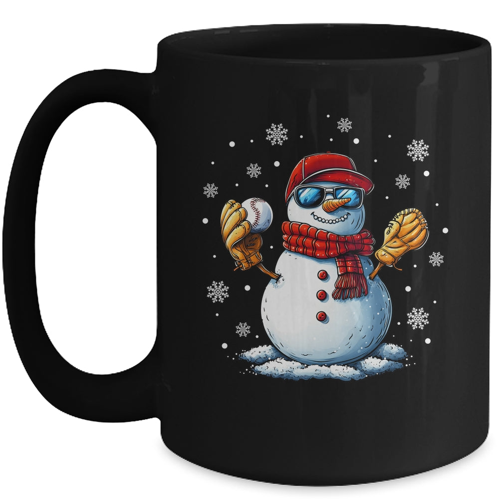 Snowman Playing Baseball As Pitcher Boys Men Christmas Mug | teecentury
