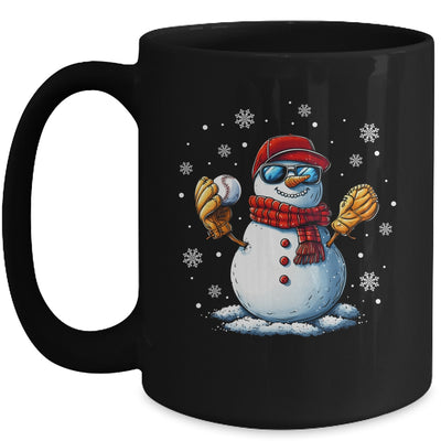 Snowman Playing Baseball As Pitcher Boys Men Christmas Mug | teecentury