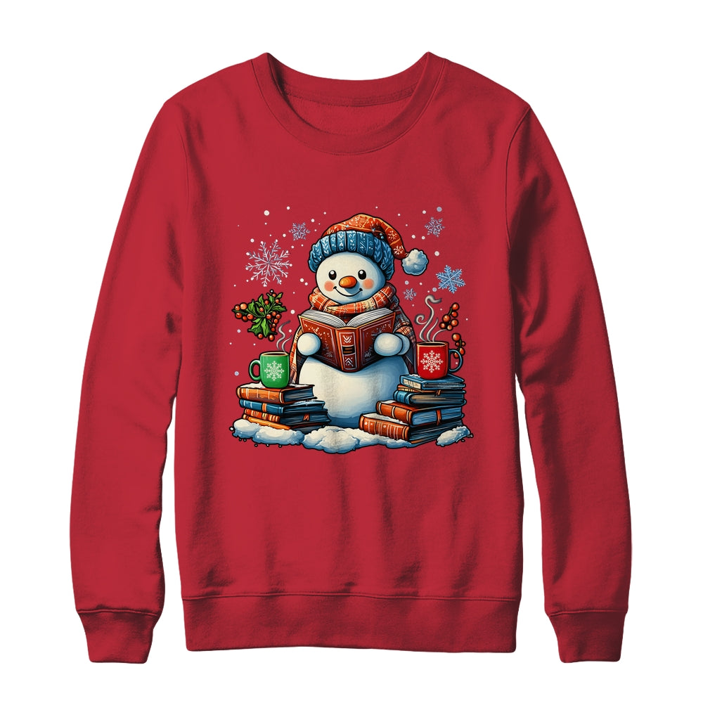 Snowman Reading Book Lovers Christmas Bookworm Librarian Shirt & Sweatshirt | teecentury