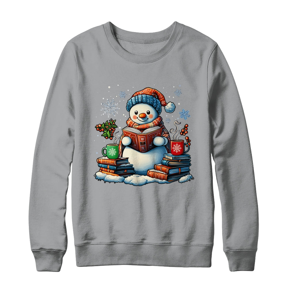 Snowman Reading Book Lovers Christmas Bookworm Librarian Shirt & Sweatshirt | teecentury