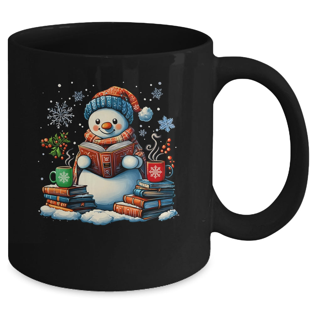 Snowman Reading Book Lovers Christmas Bookworm Librarian Mug | teecentury