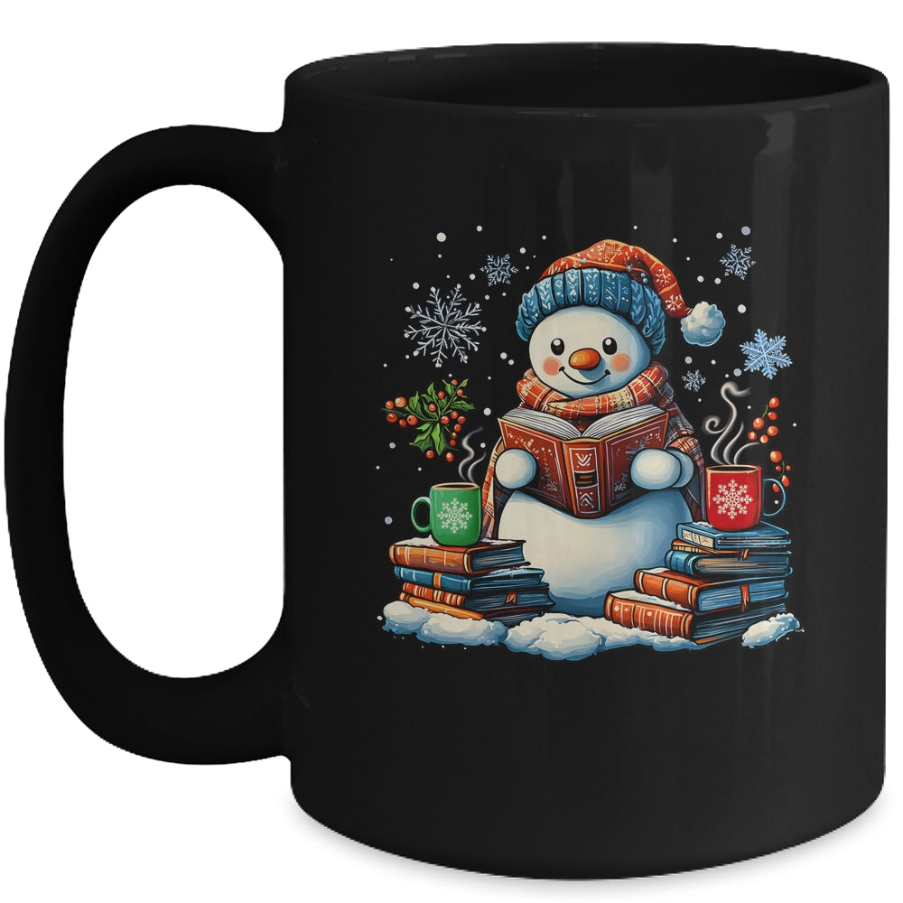 Snowman Reading Book Lovers Christmas Bookworm Librarian Mug | teecentury