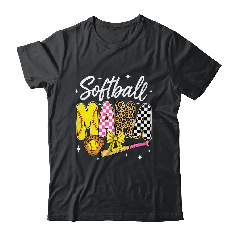 Softball Mama Leopard Coquette Bow Mom Mother Women Shirt & Tank Top | teecentury